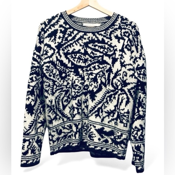 CREAMY WHITE & BLACK SWEATER / SIZE 38 - LIKE MEDIUM - Picture 1 of 12